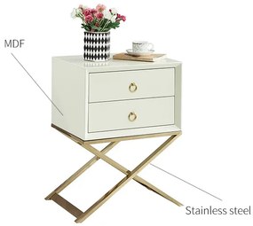 NOČNÝ STOLÍK MARINETTE BIELY LAKOVANÝ + ZLATÝ