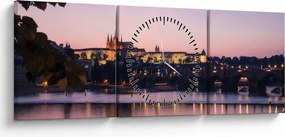 Obraz Pražského hradu a Vltavy (s hodinami) (90x30 cm)