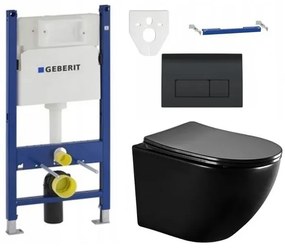 Závesný set GEBERIT Duofix Basic+ WC LENA Rimless 48 x 36 cm + pomaly padajúca doska Slim, čierna, 3322XX85+39100185