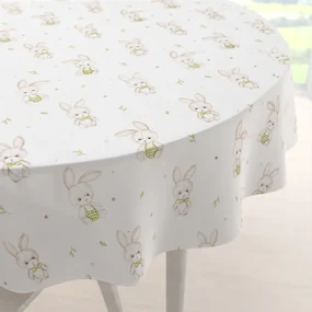 Biante Detský bavlnený okrúhly obrus Sandra SA-401 Zajačiky na bielom Ø 40 cm