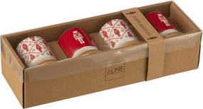 Sada 4 červených keramických kávových šálků s bambusovými podšálky Nutcrackers v dárkové krabičce – 13,8*13,8*7,5 cm