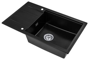 Sink Quality Ferrum New 8010, 1-komorový granitový drez 800x500x210 mm + chrómový sifón, čierna, SKQ-FER.8010.BK.X
