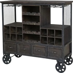 Drevená antik vinotéka Bourseiller na kolieskach - 94*37*91 cm