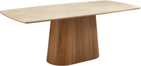 Dizajnový keramický jedálenský stôl Parthenia 200 cm travertín / dub