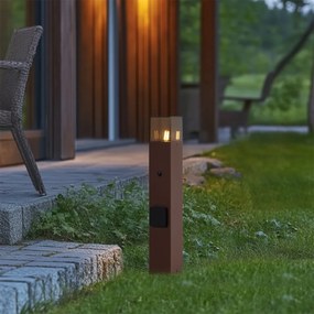 Priemyselný vonkajší stĺpik hrdzavo hnedej farby s dymovým sklom 50 cm so súmrakovým senzorom - Dánsko