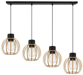 Závesné svietidlo Timber 8, 4x drevené tienidlo
