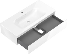 Mexen Orio, kúpeľňová skrinka 100 cm s umývadlom Vela, 1 zásuvka, biela lesklá, 91A10-10023-1-BF00-W23M00