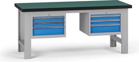 Pracovný stôl do dielne G8, 1800 x 750 x 800 mm, 2x kontejner, 6 zásuviek, modrá