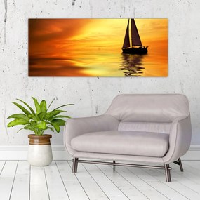 Obraz - Plachetnica pri západe slnka (120x50 cm)