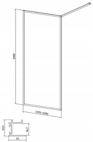 Cersanit Larga, Walk-In sprchová zástena 100x200 cm, 8mm priehľadné sklo, čierny profil, S932-139