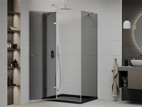 Mexen Roma, sprchový kút s krídlovými dverami 120 (dvere) x 80 (stena) cm, 6mm šedé sklo, chrómový profil + slim sprchová vanička čierna + chrómový sifón, 854-120-080-01-40-4070