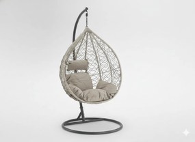 CH ZÁVESNÁ STOLIČKA SVETLOŠEDÁ, VANKÚŠ – ŠEDÝ, RÁM – ŠEDÝ 118X107X68CM