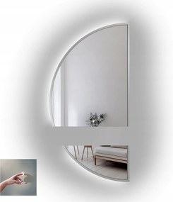 Polkruhové zrkadlo Doppio v striebornom ráme Mdf v dvoch častiach s Led diódami 120x240