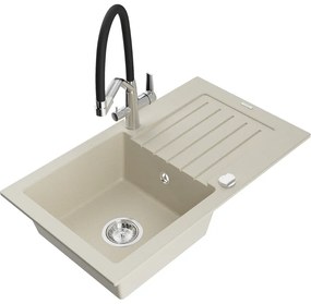 Mexen Pablo, granitový drez 752x436x161 mm, 1-komorový a drezová batéria Duo, béžová, 6510-69-671701-07