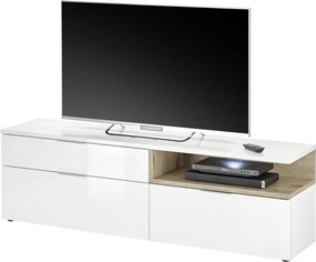 TV skrinka s osvetlením Beatrix, biela lesk/dub viking