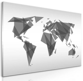 Obraz mapa sveta tvorená trojuholníkmi v čiernobielom prevedení