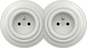 Kliklap - Dvojitá retro domová zásuvka s rámčekom, 230 V, biela