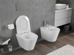 Mexen Rico, závesná WC misa 490x360x370 mm, Rimless Tornádo + WC sedadlo z duroplastu, biela lesklá, 30720300T