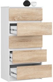 Komoda Kuba 60 cm - 5 zásuviek biela/sonoma