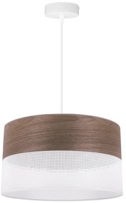 Závesné svietidlo Wood, 1x hnedá orechová dýha/biele PVC tienidlo, (fi 35cm)