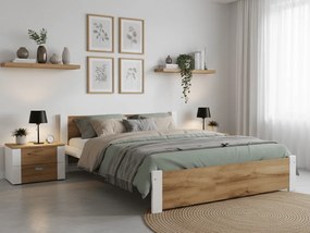 Posteľ IKAROS 160 x 200 cm, dub artisan/biela Rošt: S lamelovým roštom, Matrac: Matrac Somnia 18 cm