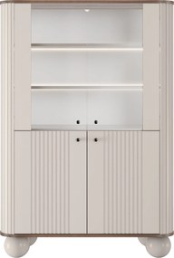Vitrína Vesper 103 cm štvordverová - kašmír / orech / čierne úchytky / guľové nohy