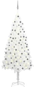 Umelý vianočný stromček s LED a súpravou gulí biely 210 cm 3077721