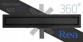 Rea Lineárny nerezový odtokový žľab NEO BLACK PRO 80 cm s 360° stupňovým sifónom, čierny, REA-G8907