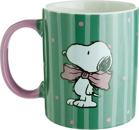 PEANUTS Hrnek Snoopy s mašlí 380 ml - zelená/růžová