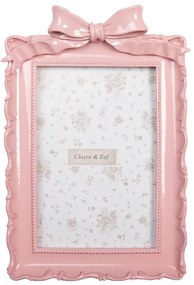 Ružový fotorámik srdca zdobený mašličkou - 15*4*21 cm / 10*15 cm