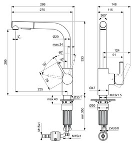 Ideal Standard Gusto - Drezová batéria s vysokým otočným vyťahovacím výtokom, magnetovo šedá BD420A5