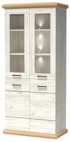Vitrína Kenny 03 (s LED osvetlením) (craft biely + craft zlatý). Akcia -20%. Vlastná spoľahlivá doprava až k Vám domov. 1057828