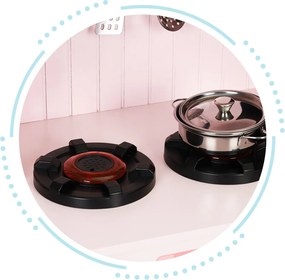 Drevená detská kuchynka ECOTOYS s rúrou, dvoma platničkami, mikrovlnkou + 5 doplnkov