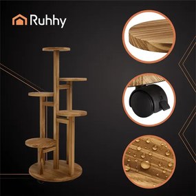 Drevený stojan na kvety –  6-poschodový s kolieskami