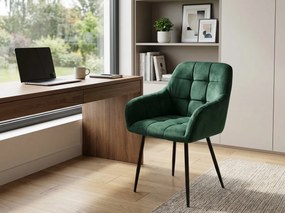 Tmavozelené jedálenské kreslo MARLEN VELVET s čiernymi nohami
