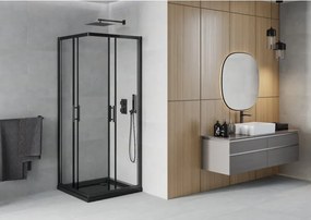 Mexen Rio štvorcový sprchovací kút 90 x 90 cm, transparentný, čierny + plochá vanička, čierna - 860-090-090-70-00-4070B