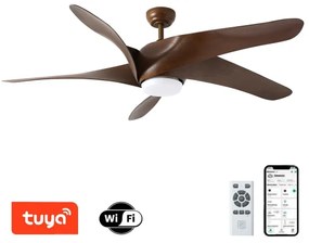 ZEVENTI - LED stropný ventilátor LUCCA LED/18W/230V Wi-Fi Tuya hnedý + diaľkové ovládanie