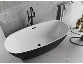 Mexen Luvo Slim, voľne stojaca vaňa 170 × 75 cm, biela-čierna, čierny prepad, 52801707575-70