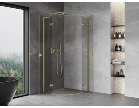Mexen Mist L, štvrťkruhový sprchový kút s 2-krídlovými dverami, 90 x 90 cm, číre sklo, zlatý matný profil, 8A33L-090-090-55-00