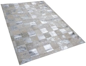 Kožený koberec 160 x 230 cm béžová/strieborná YAZIR Beliani