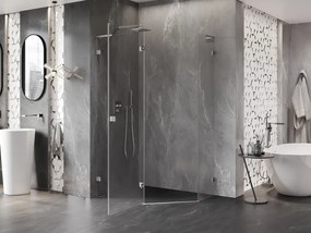 Mexen Lunar, L päťuholníkový sprchový kút naklápací doľava 90 x 80 cm, 8mm číre sklo, oceľový profil, 831L-090L-080P-97-00-L