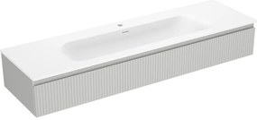 Mexen Rivel, kúpeľňová skrinka 140 cm s umývadlom Vela, 1 zásuvka, drážkovaná, sivá matná/biela, 91A20-16023-1-BF62-W23M01