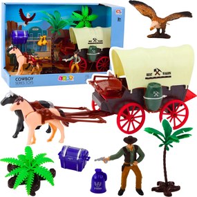 LEAN Toys Sada kovbojských figúrok westernový kočiar kone palmy