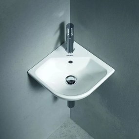 DURAVIT ME by Starck závesné rohové umývadielko s otvorom, s prepadom, 435 x 380 mm, biela, s povrchom WonderGliss, 07224300001