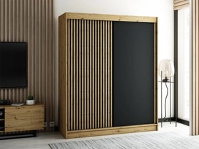 Skriňa s posuvnými dverami Tigori 180 cm, zásuvka: nie, Farby: dub artisan / čierny mat + dub artisan
