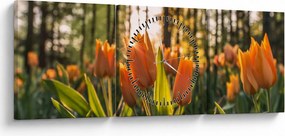 Obraz - kvety tulipánov (s hodinami) (90x30 cm)