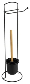 Stojan na toaletný papier a WC kefu Black Bamboo, čierna/s drevenými prvkami, O