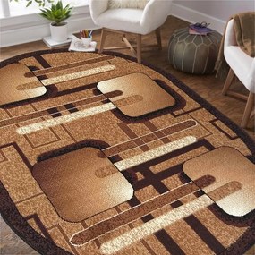 Hnedý oválny koberec s geometrickými vzormi Šírka: 150 cm | Dĺžka: 210 cm