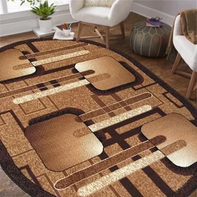 Oválny koberec v hnedej farbe s geometrickými vzormi Šírka: 80 cm | Dĺžka: 150 cm