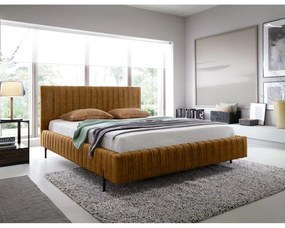 Okrovožltá čalúnená dvojlôžková posteľ s úložným priestorom s roštom 160x200 cm Plissa – ELTAP